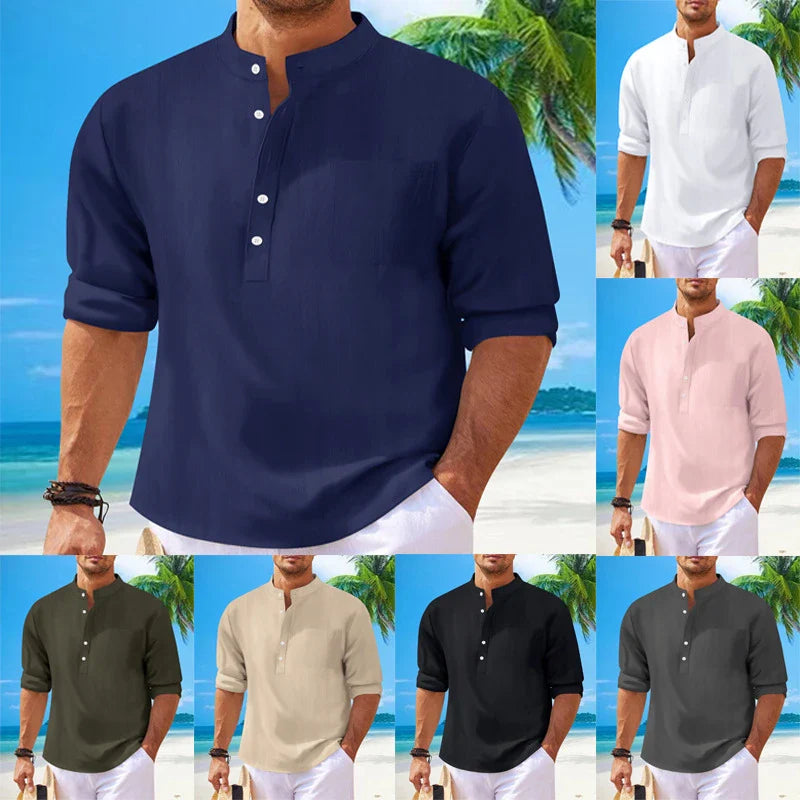 Men's premium British cotton and linen long sleeve shirt in a range of classic colours and sizes