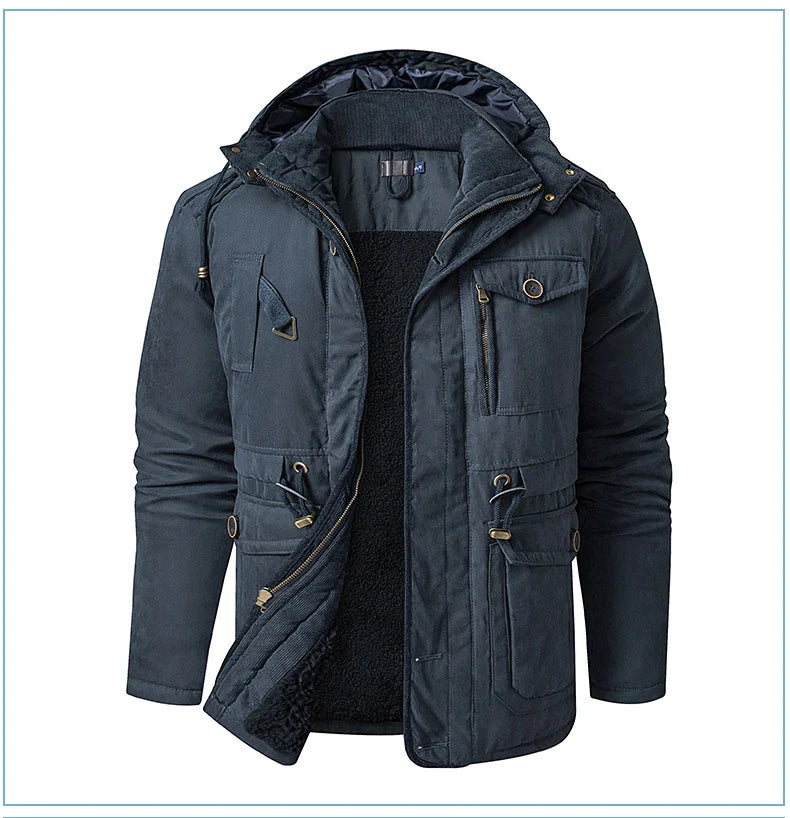 A premium fleece-lined and cotton-padded winter coat for plus-size men, available in a range of classic colours.