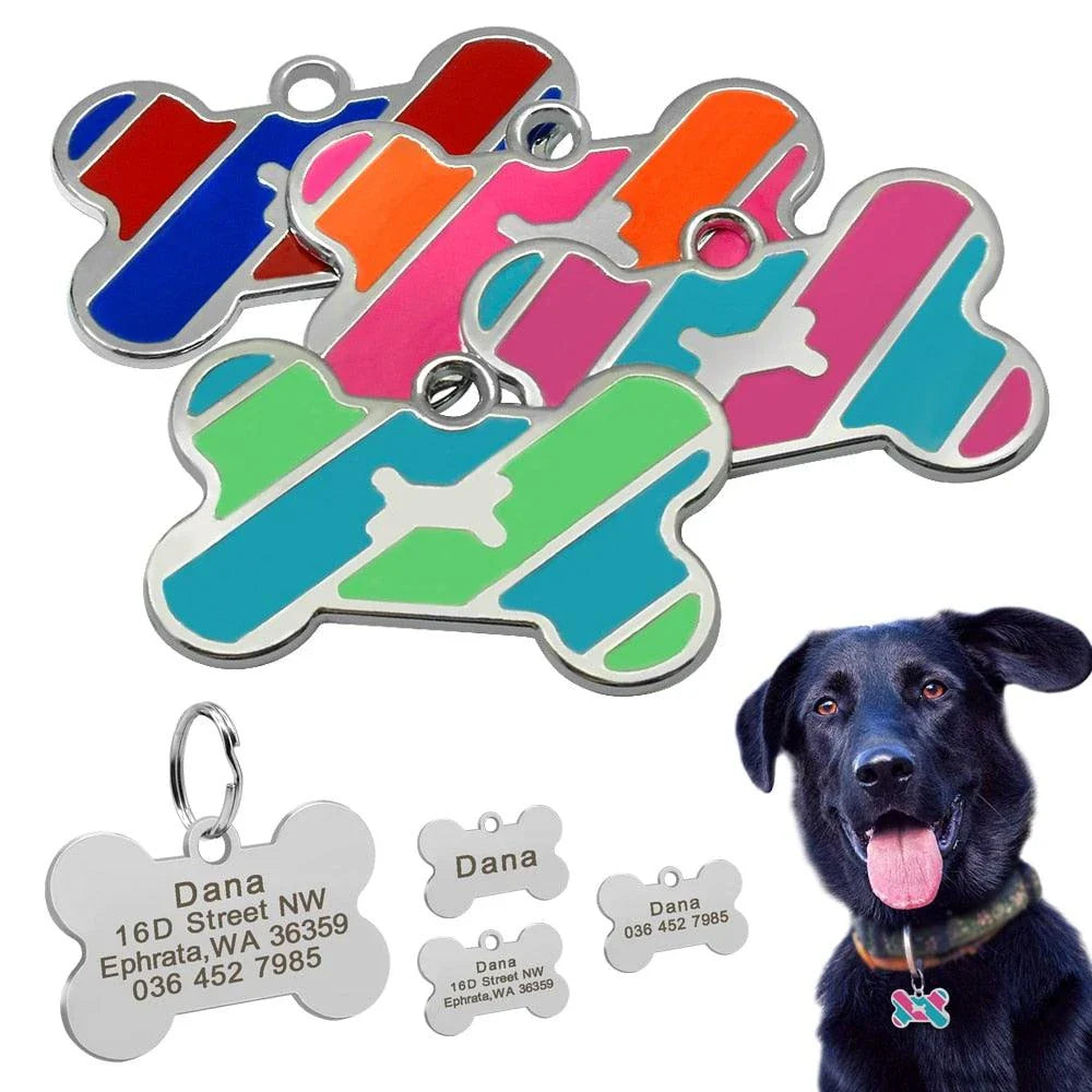 Premium stainless steel dog ID tag with bone-shaped design and engraving option for personalisation
