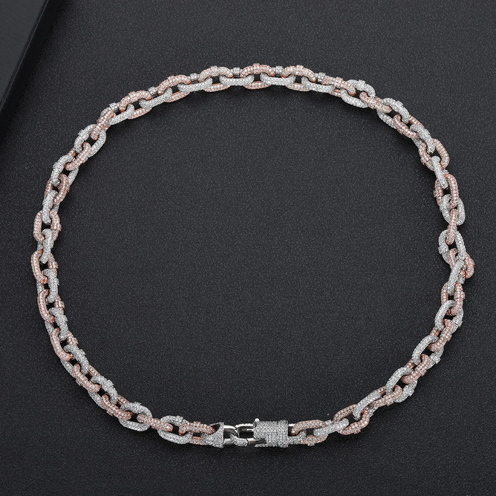 Premium two-tone copper necklace with inlaid zircon detailing and classic Cuban link chain design