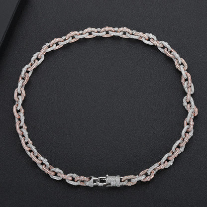 Premium two-tone copper necklace with inlaid zircon detailing and classic Cuban link chain design