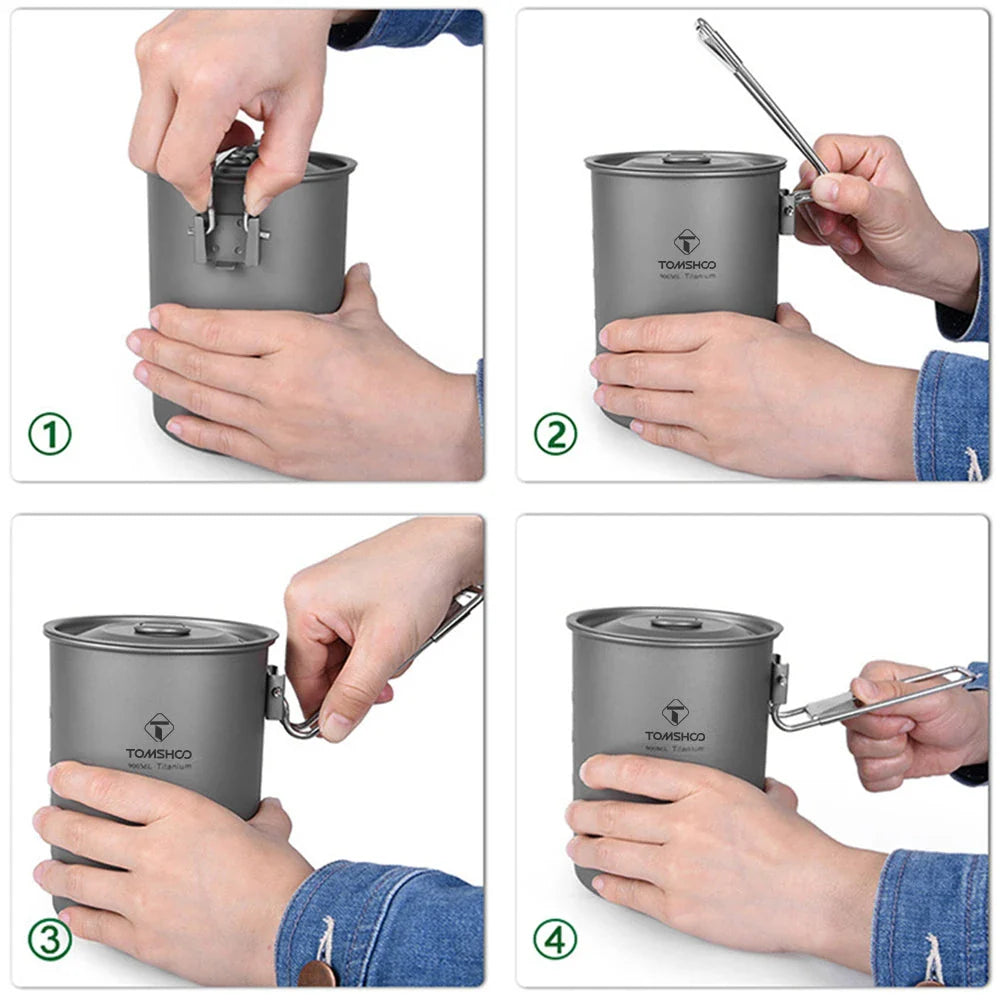 Durable titanium camping pot with lid and collapsible handle for outdoor adventures
