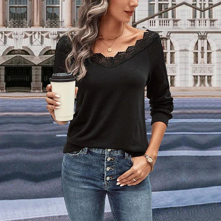 Elegant polyester lace blouse for women in dark green, black, and dark grey colours