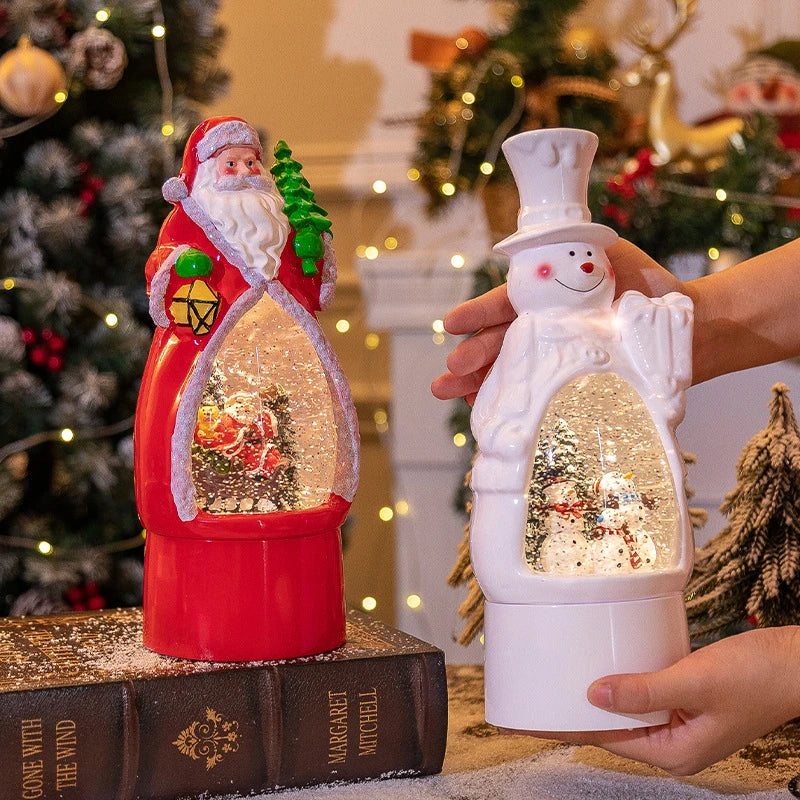 Charming Christmas decoration snowman music box with ambient lighting, creating a cosy winter wonderland atmosphere