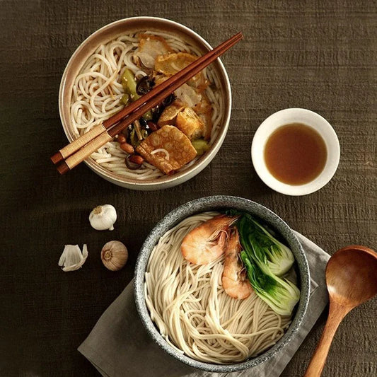 Premium Japanese-style ceramic ramen bowl with matching spoon, designed for an authentic ramen dining experience