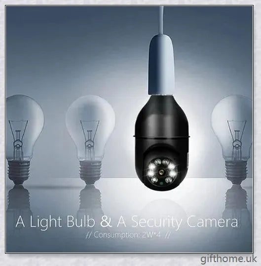 5G Wi-Fi smart home surveillance bulb camera with 360-degree coverage, night vision, and remote monitoring capabilities