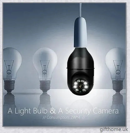 5G Wi-Fi smart home surveillance bulb camera with 360-degree coverage, night vision, and remote monitoring capabilities
