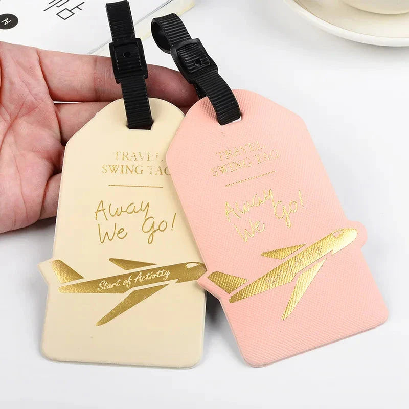 Premium PU leather luggage tag with elegant design and secure strap for UK travellers
