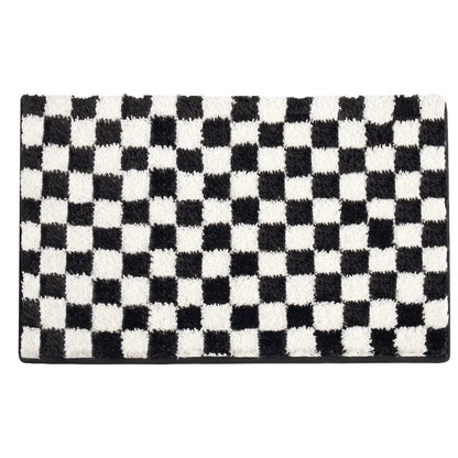 Black and white grid bathroom mat with absorbent and non-slip features for UK homes