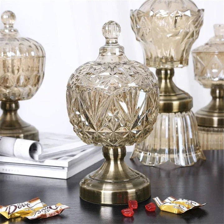Elegant Nordic crystal glass storage pot with a minimalist design, perfect for storing pantry items and displaying as a decorative centrepiece.