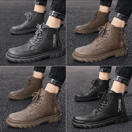 High-top tooling men's boots in classic British desert shoe style with round toe and middle heel