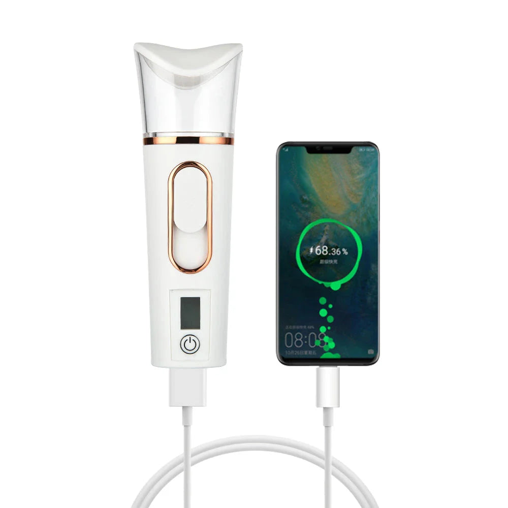Rechargeable mist facial sprayer and nebulizer with compact, portable design and advanced hydration technology