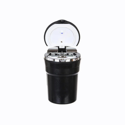 Portable car ashtray with LED light for responsible cigarette disposal while driving
