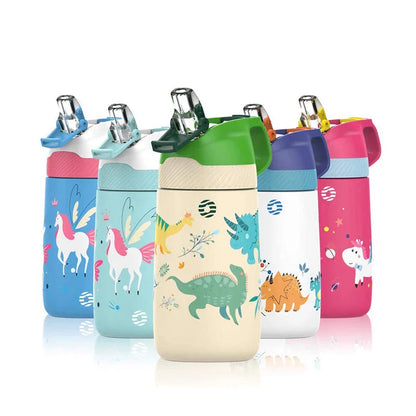 Premium children's vacuum insulated water bottle with straw in blue colour