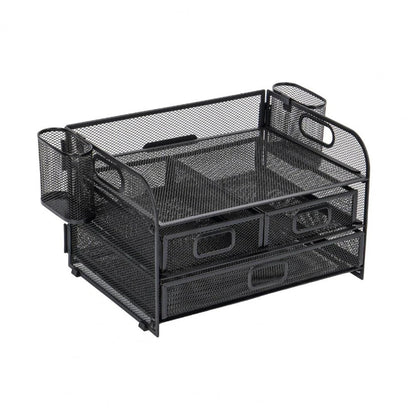 Premium carbon steel mesh desk organiser with 3 drawers and pen holders for efficient workspace organisation