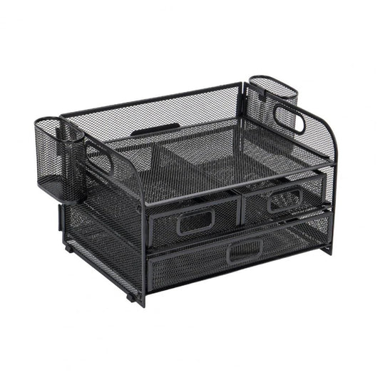 Premium carbon steel mesh desk organiser with 3 drawers and pen holders for efficient workspace organisation