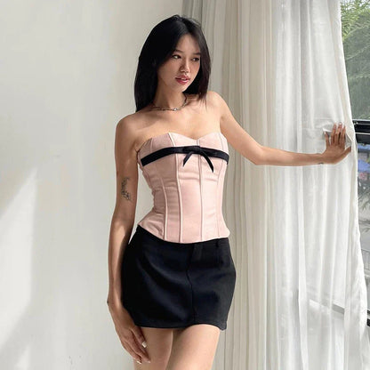 Stylish bow-accented waist back fashion in pink, made with premium polyester for a comfortable and flattering fit.