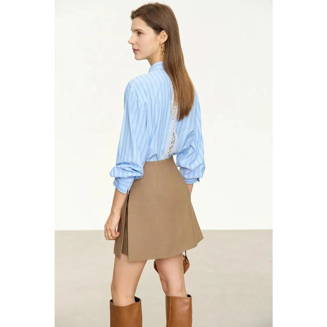 Autumn/Winter High Waist Casual Shorts Skirt in Coffee colour, featuring a flattering A-line silhouette and chic tiered zipper detail