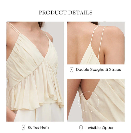 Elegant and refined silk camisole with V-neck design and delicate spaghetti straps, perfect for the modern British fashion enthusiast