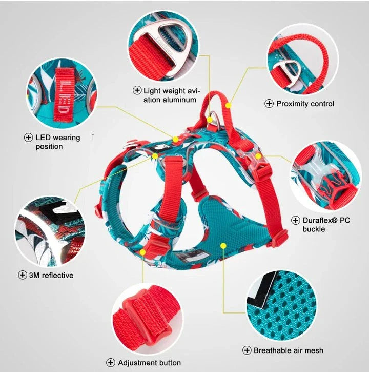 Premium explosion-proof reflective camouflage dog harness with aviation aluminium buckle for enhanced safety and visibility
