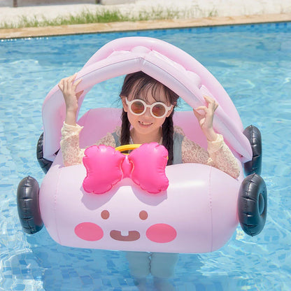 Inflatable car-style swimming seat ring with detachable sunshade for kids aged 1-6 years