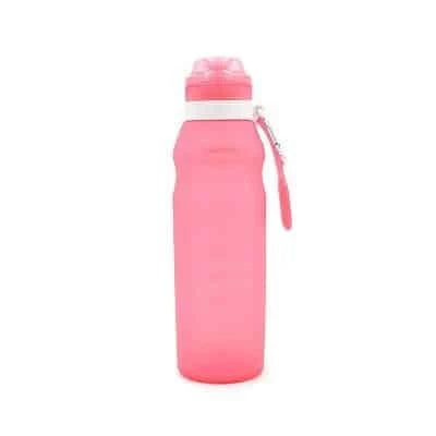 A collapsible, silicone water bottle in blue colour with a leak-proof design and a 600ml capacity.