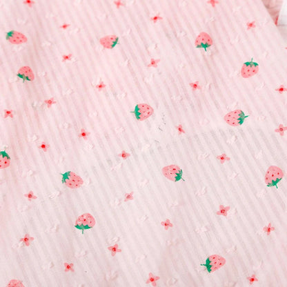 Stylish pink cat clothing with strawberry print design and sunscreen protection for pets