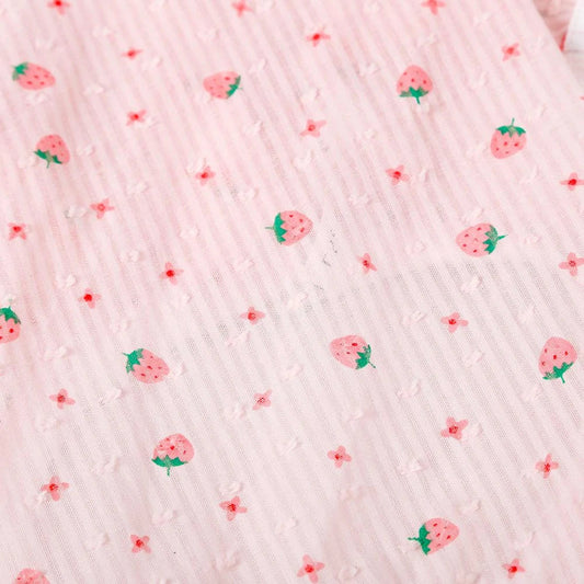 Stylish pink cat clothing with strawberry print design and sunscreen protection for pets