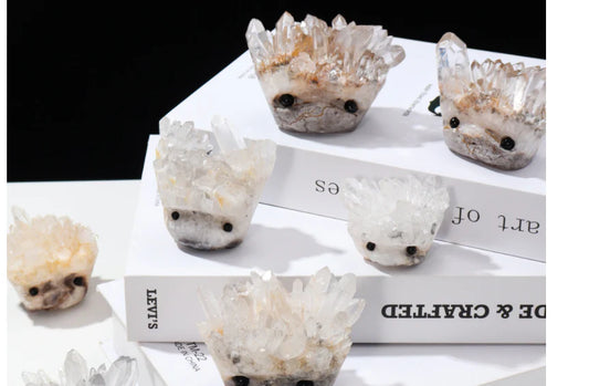 Natural White Cluster Gem Hedgehog Crystal Ornament - Premium White Crystal with Polished Finish