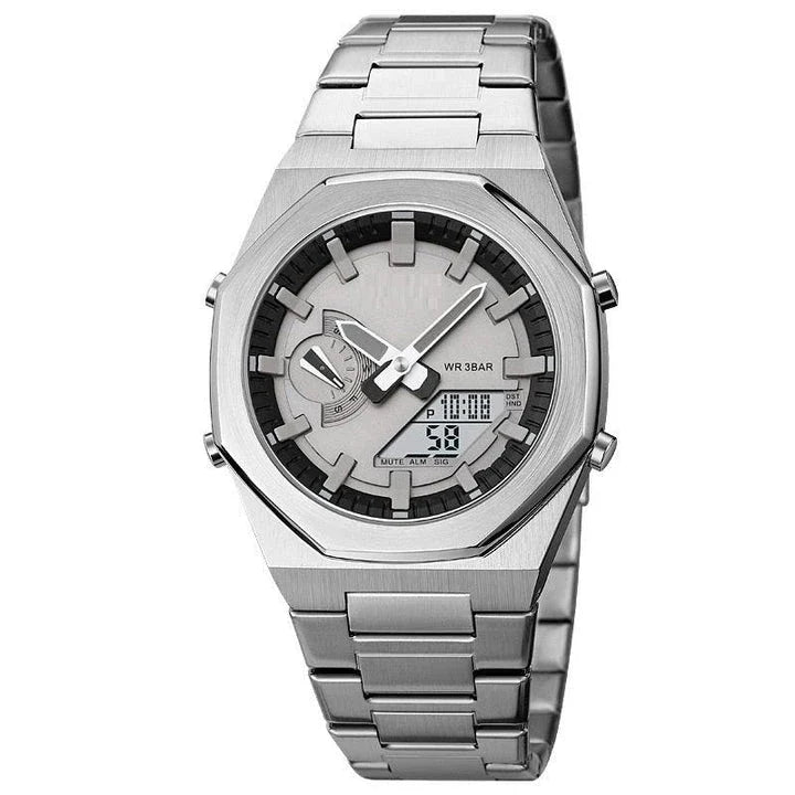 Premium multifunctional sports watch with sleek design, waterproof construction, and practical features like dual time, date, and alarm clock