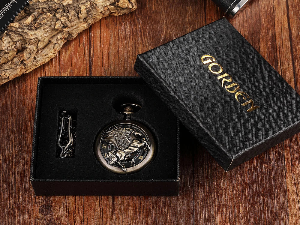 Exquisite gold-toned vintage-style pocket watch necklace with a mechanical movement and sturdy chain