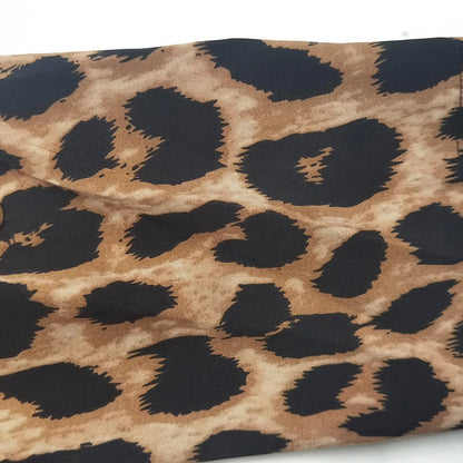 Elegant leopard print beach cover-up robe with V-neck and side pockets, perfect for summer vacations and beach parties.