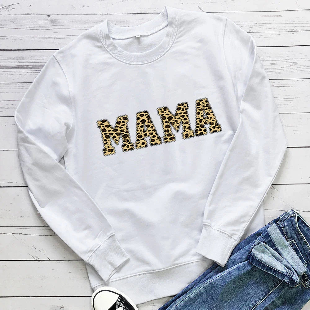 Leopard print sweatshirt in a range of colours, including white, pink, yellow, grey, green, black, and wine red. Relaxed, oversized fit for comfort and style.