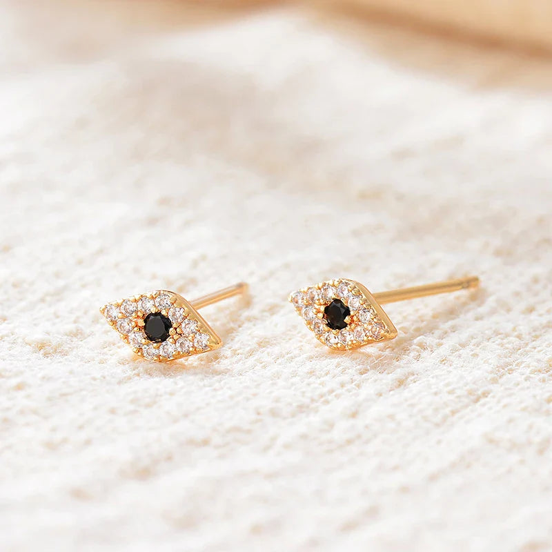 Luxurious gold and dark blue eye earrings with premium 14K gold-plated copper construction for sophisticated style