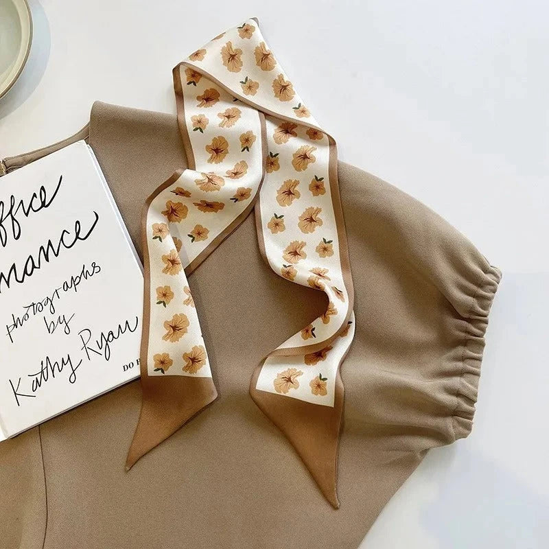 Elegant khaki and nude silk scarf hair band with vintage-inspired design