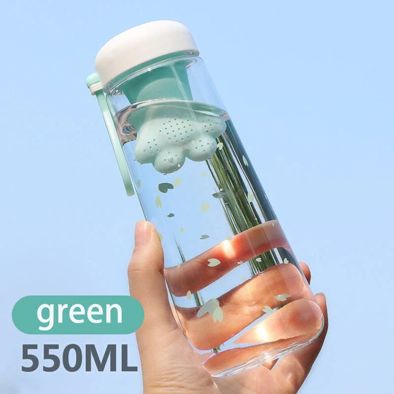 Stylish cat's claw design plastic water bottle in gray colour, with transparent body for easy monitoring of water level