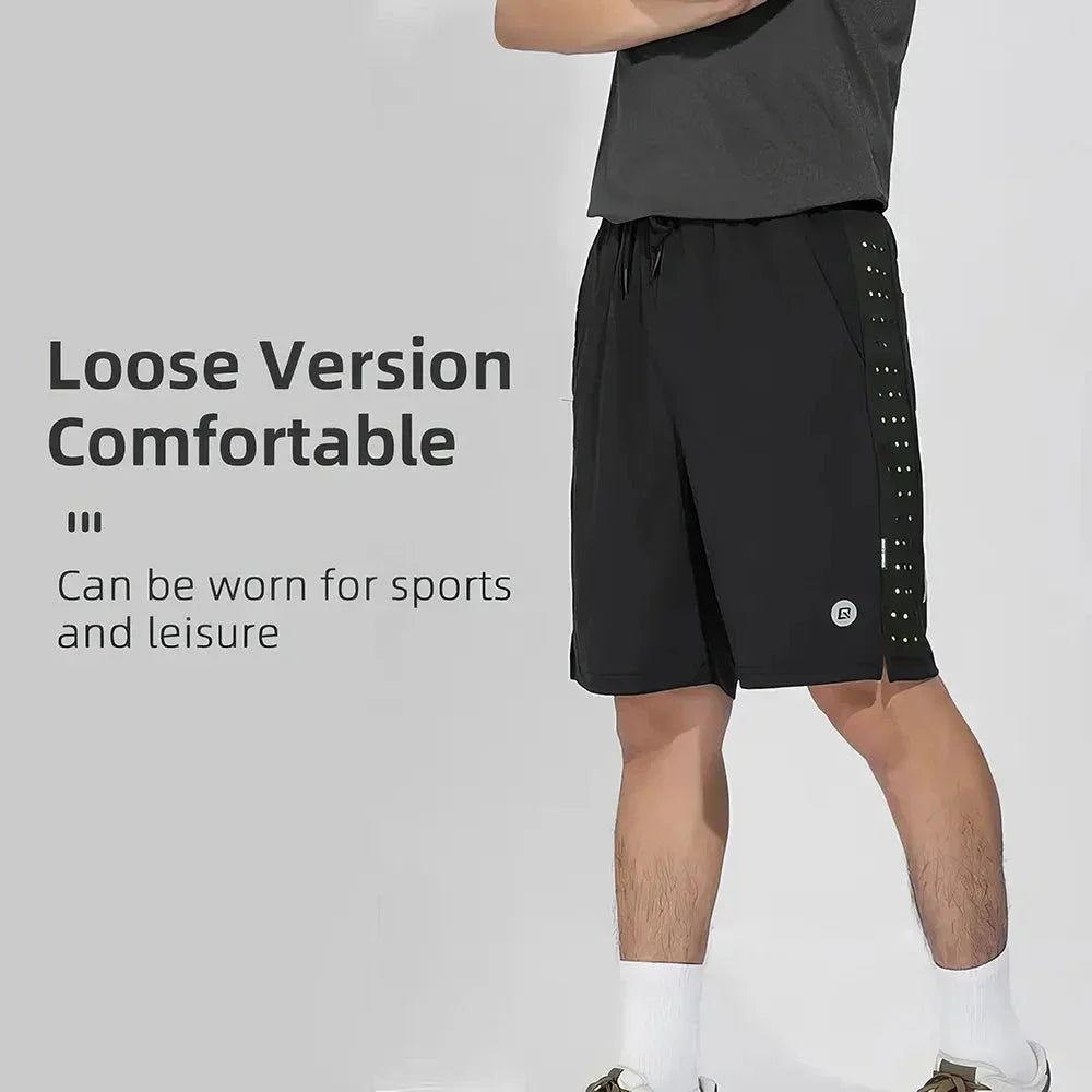 Premium performance sports shorts in dark blue colour, featuring reflective details for enhanced visibility during workouts