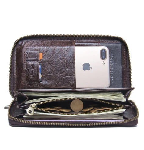 Premium black leather billfold wallet with belt loop detail, showcasing exceptional British craftsmanship and style