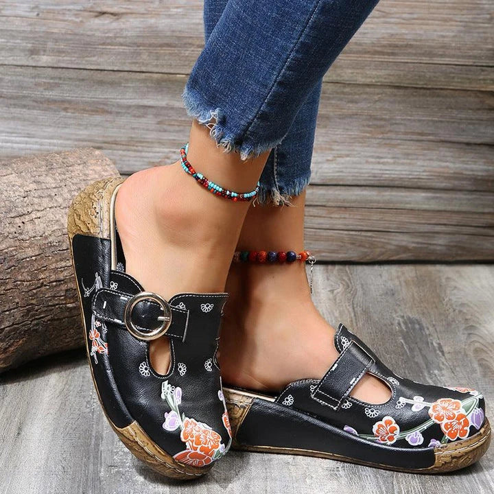 Elegant plum blossom totem pattern sandals and slippers in various vibrant colours