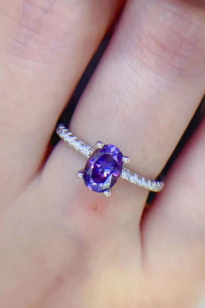 Elegant 1 Carat Purple Moissanite Ring in 925 Sterling Silver with Platinum Plating and Zircon Accents