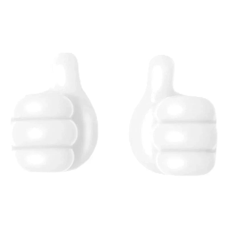 Hand-shaped silicone hooks in blue colour, used to organise desks, bathrooms, and cars