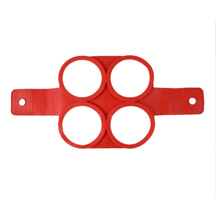 Red silicone non-stick pancake and egg mold ring for making perfectly shaped breakfast items