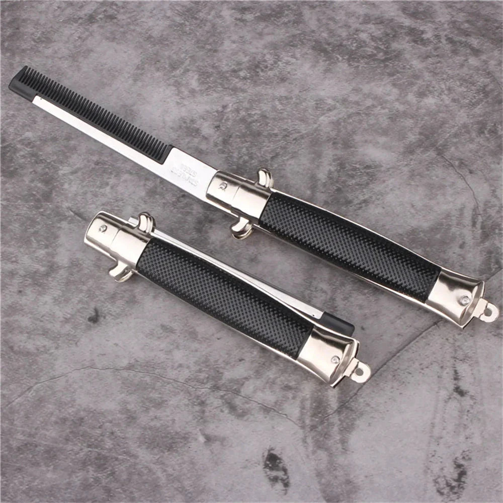Butterfly Knife Style Folding Comb - A stylish and functional metal comb with a folding design inspired by the butterfly knife