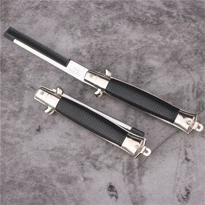 Butterfly Knife Style Folding Comb - A stylish and functional metal comb with a folding design inspired by the butterfly knife