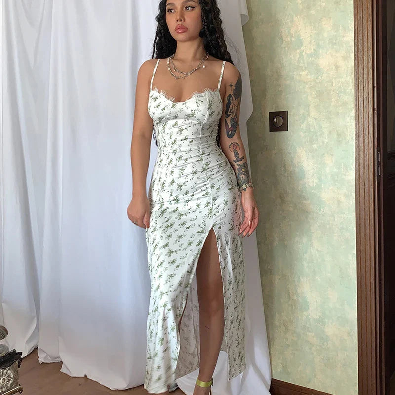 Elegant floral print maxi dress in various colours, perfect for British summer events and occasions