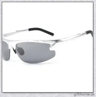 Pair of premium aluminium-magnesium polarised driving sunglasses in black, silver, and gold colours
