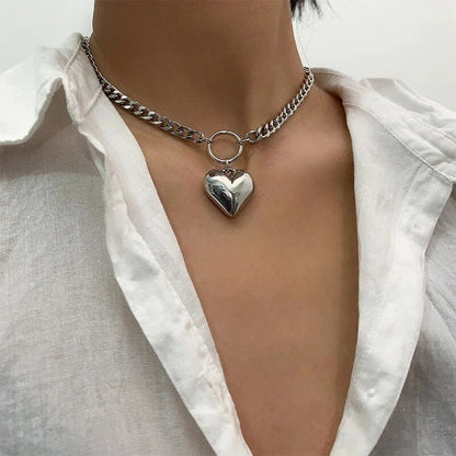 Edgy punk choker necklace with a heart pendant made of durable iron alloy for a fashionable and long-lasting accessory