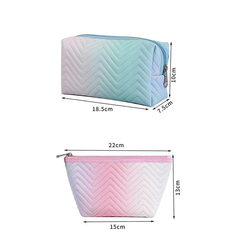 Elegant gradient-coloured makeup bag made of premium PU leather, perfect for organised storage and travel