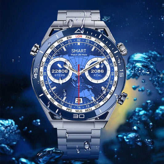 Premium smart watch with sleek alloy body, fitness tracking, and wireless charging capabilities
