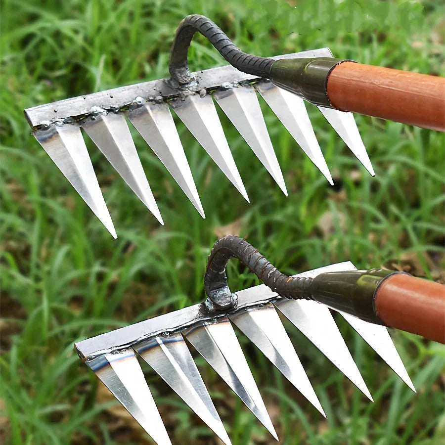 Premium multi-purpose gardening hoe with high carbon steel construction and a range of tooth count options for versatile weeding and soil preparation tasks